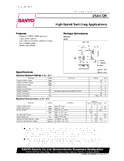 Sanyo 2sa1729  . Electronic Components Datasheets Active components Transistors Sanyo 2sa1729.pdf