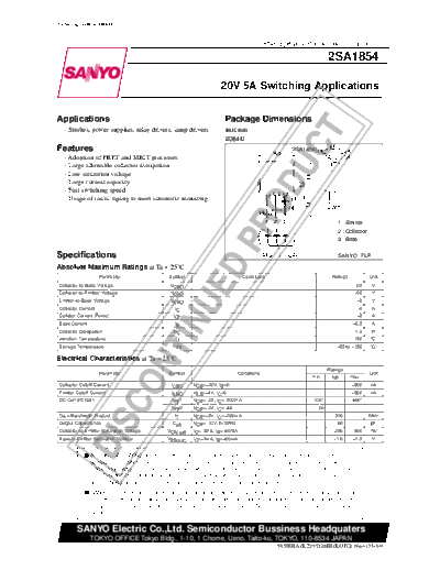 Sanyo 2sa1854  . Electronic Components Datasheets Active components Transistors Sanyo 2sa1854.pdf