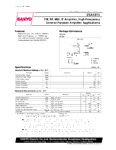 Sanyo 2sa1815  . Electronic Components Datasheets Active components Transistors Sanyo 2sa1815.pdf