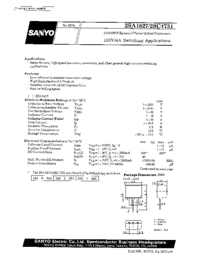 Sanyo 2sa1827  . Electronic Components Datasheets Active components Transistors Sanyo 2sa1827.pdf
