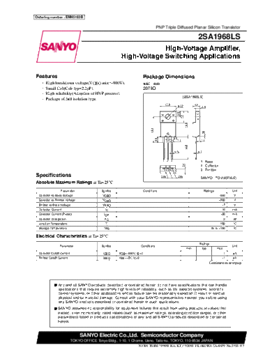Sanyo 2sa1968ls  . Electronic Components Datasheets Active components Transistors Sanyo 2sa1968ls.pdf