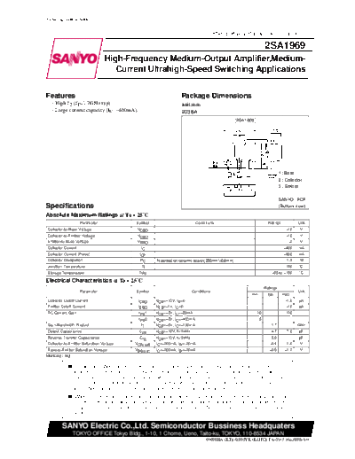 Sanyo 2sa1969  . Electronic Components Datasheets Active components Transistors Sanyo 2sa1969.pdf