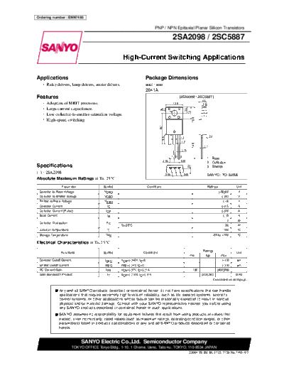 Sanyo 2sa2098  . Electronic Components Datasheets Active components Transistors Sanyo 2sa2098.pdf