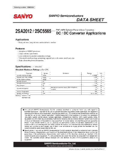 Sanyo 2sa2012  . Electronic Components Datasheets Active components Transistors Sanyo 2sa2012.pdf