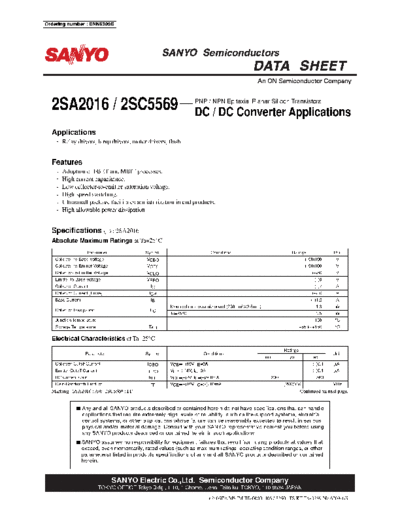 Sanyo 2sa2016 2sc5569  . Electronic Components Datasheets Active components Transistors Sanyo 2sa2016_2sc5569.pdf