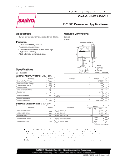 Sanyo 2sa2022  . Electronic Components Datasheets Active components Transistors Sanyo 2sa2022.pdf