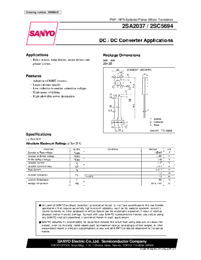 Sanyo 2sa2037  . Electronic Components Datasheets Active components Transistors Sanyo 2sa2037.pdf
