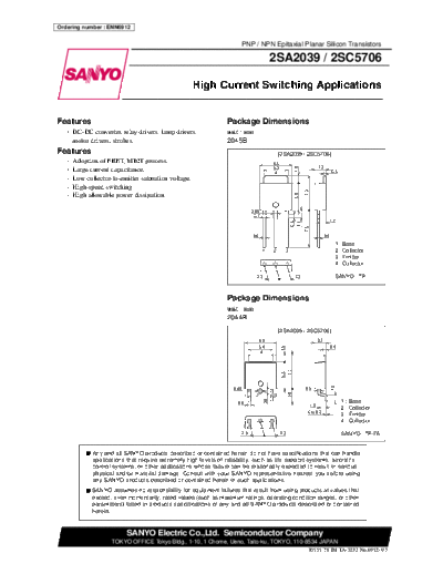 Sanyo 2sa2039  . Electronic Components Datasheets Active components Transistors Sanyo 2sa2039.pdf