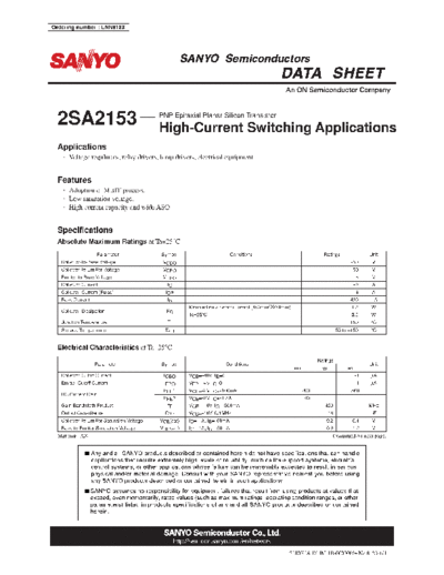 Sanyo 2sa2153  . Electronic Components Datasheets Active components Transistors Sanyo 2sa2153.pdf