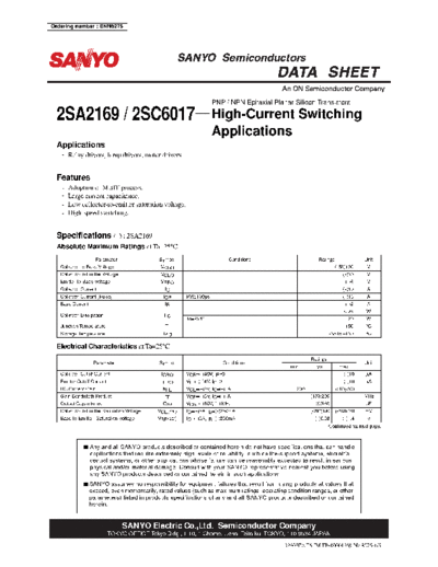 Sanyo 2sa2169 2sc6017  . Electronic Components Datasheets Active components Transistors Sanyo 2sa2169_2sc6017.pdf