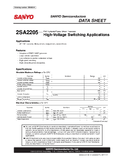 Sanyo 2sa2205  . Electronic Components Datasheets Active components Transistors Sanyo 2sa2205.pdf