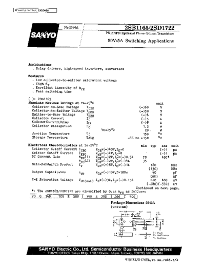 Sanyo 2sb1165  . Electronic Components Datasheets Active components Transistors Sanyo 2sb1165.pdf