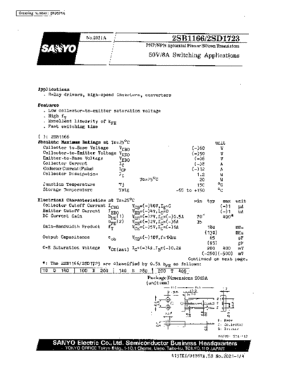 Sanyo 2sb1166  . Electronic Components Datasheets Active components Transistors Sanyo 2sb1166.pdf