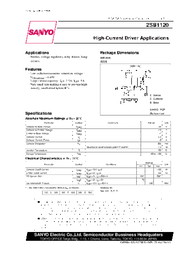 Sanyo 2sb1120  . Electronic Components Datasheets Active components Transistors Sanyo 2sb1120.pdf