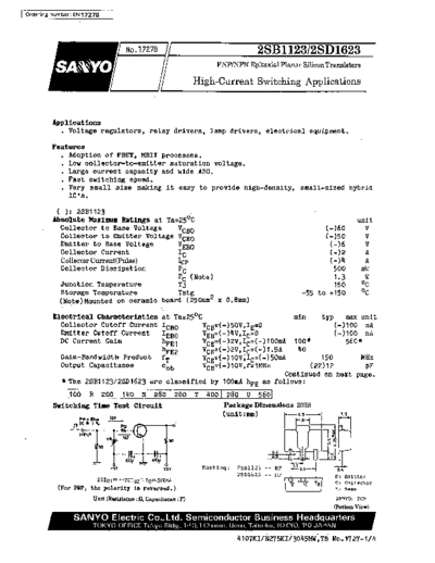 Sanyo 2sb1123  . Electronic Components Datasheets Active components Transistors Sanyo 2sb1123.pdf