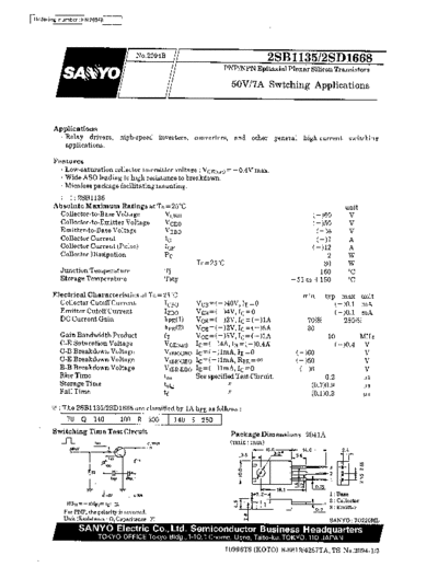 Sanyo 2sb1135  . Electronic Components Datasheets Active components Transistors Sanyo 2sb1135.pdf