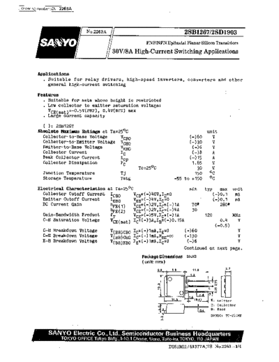 Sanyo 2sb1267  . Electronic Components Datasheets Active components Transistors Sanyo 2sb1267.pdf