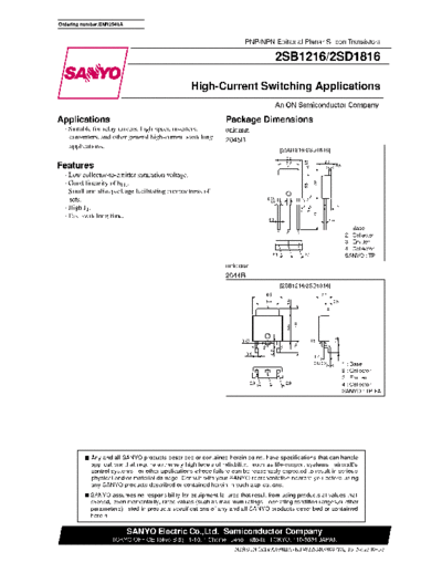 Sanyo 2sb1216 2sd1816  . Electronic Components Datasheets Active components Transistors Sanyo 2sb1216_2sd1816.pdf