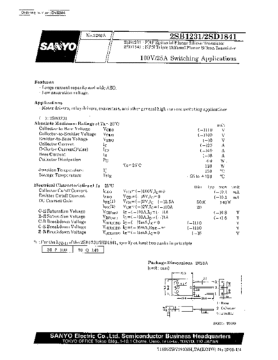 Sanyo 2sb1231  . Electronic Components Datasheets Active components Transistors Sanyo 2sb1231.pdf