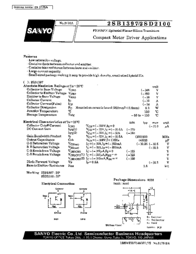 Sanyo 2sb1397  . Electronic Components Datasheets Active components Transistors Sanyo 2sb1397.pdf