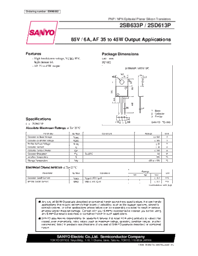 Sanyo 2sb633p 2sd613p  . Electronic Components Datasheets Active components Transistors Sanyo 2sb633p_2sd613p.pdf