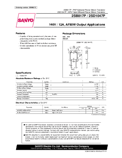 Sanyo 2sb817p 2sd1047p  . Electronic Components Datasheets Active components Transistors Sanyo 2sb817p_2sd1047p.pdf