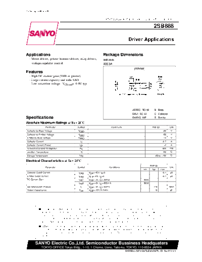 Sanyo 2sb888  . Electronic Components Datasheets Active components Transistors Sanyo 2sb888.pdf