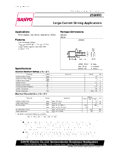 Sanyo 2sb893  . Electronic Components Datasheets Active components Transistors Sanyo 2sb893.pdf