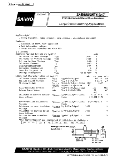 Sanyo 2sb985  . Electronic Components Datasheets Active components Transistors Sanyo 2sb985.pdf