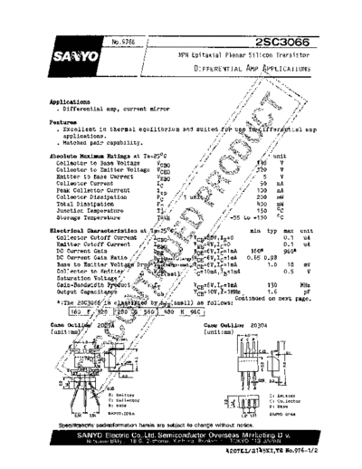 Sanyo 2sc3066  . Electronic Components Datasheets Active components Transistors Sanyo 2sc3066.pdf