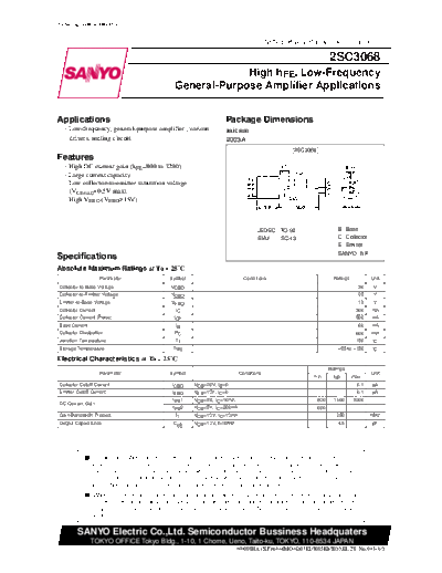 Sanyo 2sc3068  . Electronic Components Datasheets Active components Transistors Sanyo 2sc3068.pdf