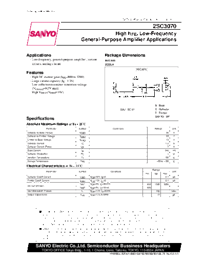 Sanyo 2sc3070  . Electronic Components Datasheets Active components Transistors Sanyo 2sc3070.pdf