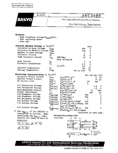 Sanyo 2sc3090  . Electronic Components Datasheets Active components Transistors Sanyo 2sc3090.pdf