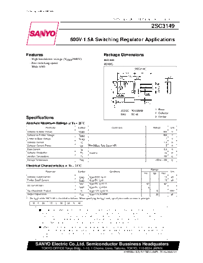 Sanyo 2sc3149  . Electronic Components Datasheets Active components Transistors Sanyo 2sc3149.pdf