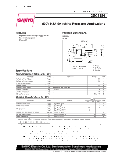 Sanyo 2sc3184  . Electronic Components Datasheets Active components Transistors Sanyo 2sc3184.pdf