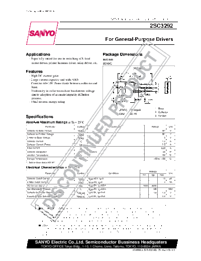 Sanyo 2sc3292  . Electronic Components Datasheets Active components Transistors Sanyo 2sc3292.pdf