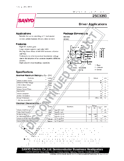 Sanyo 2sc3293  . Electronic Components Datasheets Active components Transistors Sanyo 2sc3293.pdf