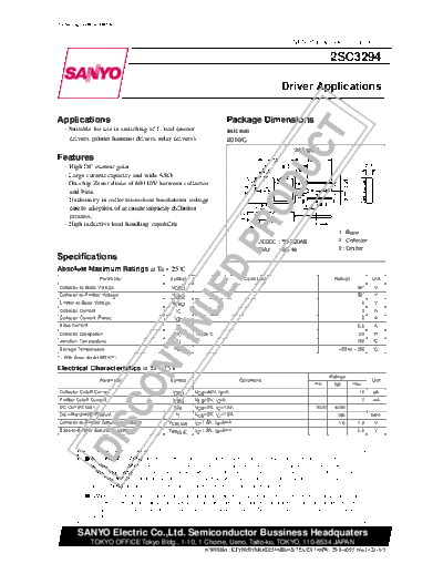 Sanyo 2sc3294  . Electronic Components Datasheets Active components Transistors Sanyo 2sc3294.pdf