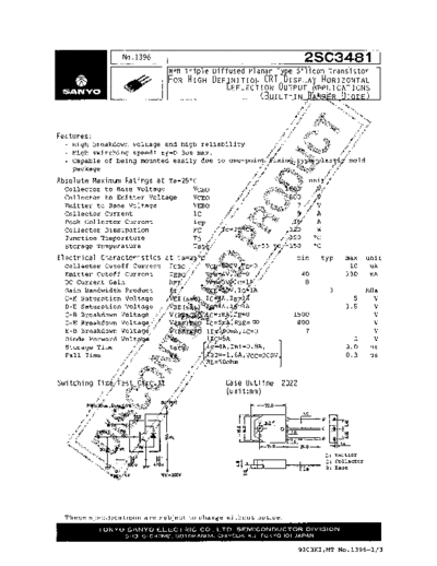 Sanyo 2sc3481  . Electronic Components Datasheets Active components Transistors Sanyo 2sc3481.pdf