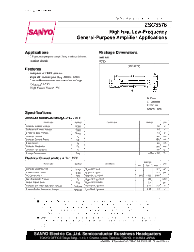 Sanyo 2sc3576  . Electronic Components Datasheets Active components Transistors Sanyo 2sc3576.pdf
