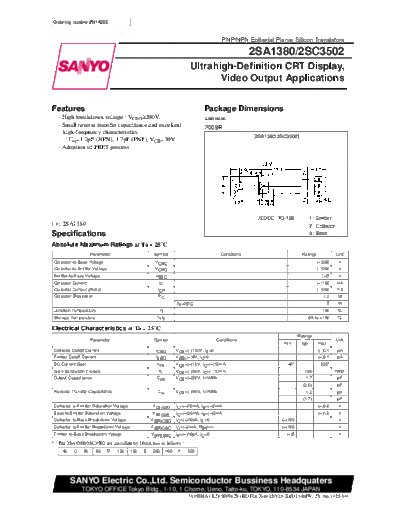 Sanyo 2sc3502  . Electronic Components Datasheets Active components Transistors Sanyo 2sc3502.pdf