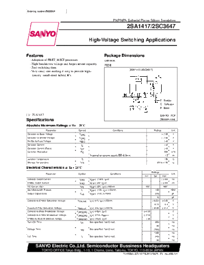 . Electronic Components Datasheets 2sc3647  . Electronic Components Datasheets Active components Transistors Sanyo 2sc3647.pdf