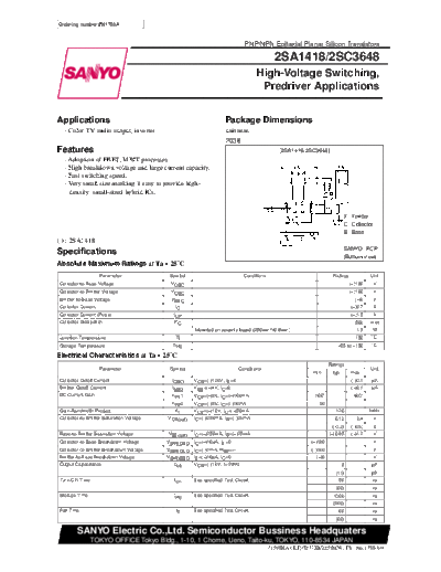 Sanyo 2sc3648  . Electronic Components Datasheets Active components Transistors Sanyo 2sc3648.pdf