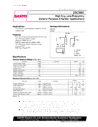 Sanyo 2sc3661  . Electronic Components Datasheets Active components Transistors Sanyo 2sc3661.pdf