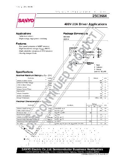 Sanyo 2sc3664  . Electronic Components Datasheets Active components Transistors Sanyo 2sc3664.pdf