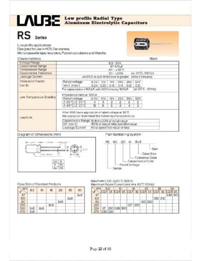 Laube [ELGEN] Laube-ELGEN [radial thru-hole] RS SERIES  . Electronic Components Datasheets Passive components capacitors Laube [ELGEN] Laube-ELGEN [radial thru-hole] RS SERIES.pdf