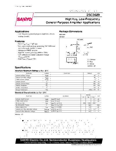 Sanyo 2sc3689  . Electronic Components Datasheets Active components Transistors Sanyo 2sc3689.pdf
