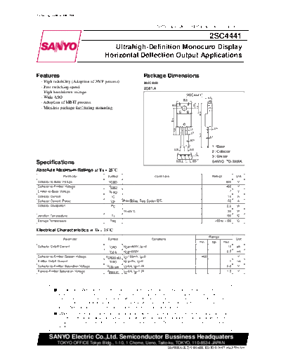 Sanyo 2sc4441  . Electronic Components Datasheets Active components Transistors Sanyo 2sc4441.pdf