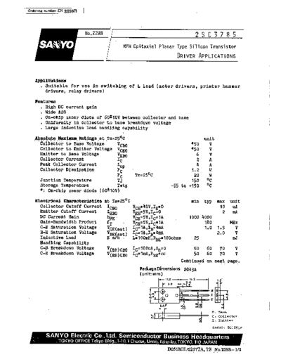 Sanyo 2sc3785  . Electronic Components Datasheets Active components Transistors Sanyo 2sc3785.pdf