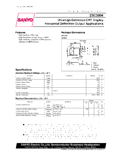 Sanyo 2sc3894  . Electronic Components Datasheets Active components Transistors Sanyo 2sc3894.pdf